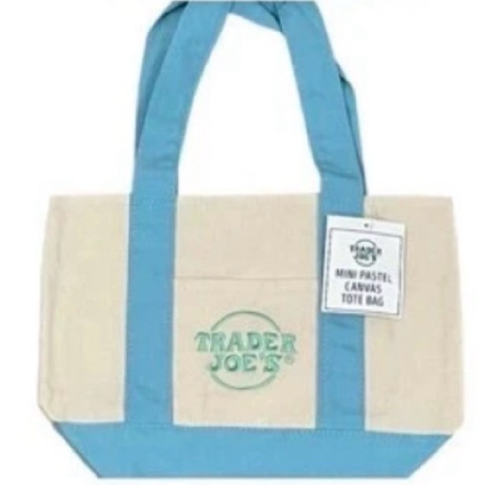 Trader Joe’s 2026 Mini Pastel Canvas Tote Bag Set Of 2 Easter Spring Colors 🩵💚 - Picture 4 of 8